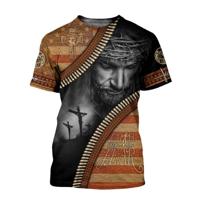 Faith Over Fear 3D All Over Printed Shirts, Christian Jesus 3D Hoodie Sublimation Jesus On Shirts