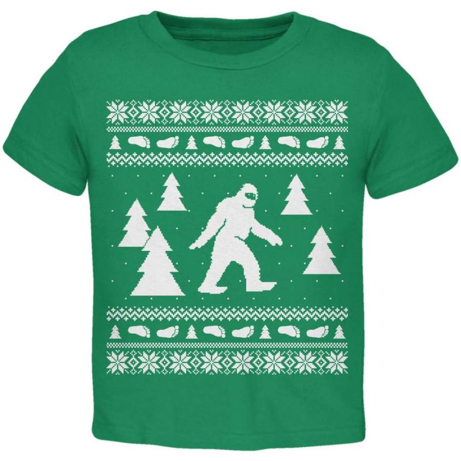 Sasquatch Ugly Christmas Sweater Green Toddler T-Shirt