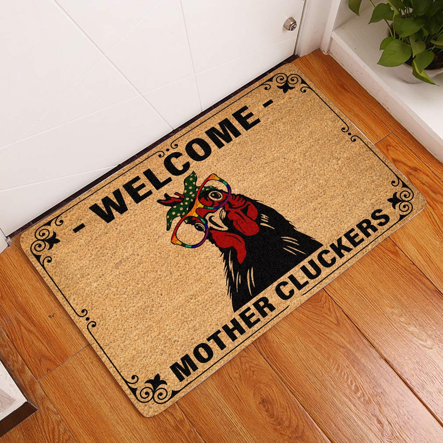 Welcome Mother Cluckers All Over Printing Doormat Pre1971