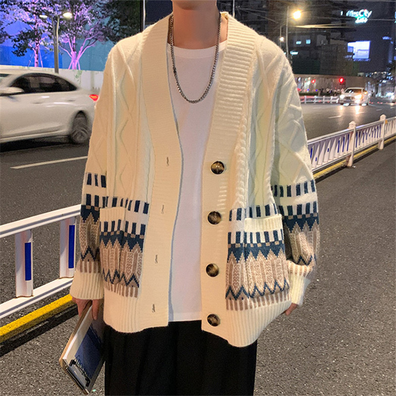 ZAZOMDE Retro Knitted Cardigan Men Streetwear Stripe Pattern Classic Sweaters Coat Mens Harajuku Hip Hop Casual Jumper Couples alx