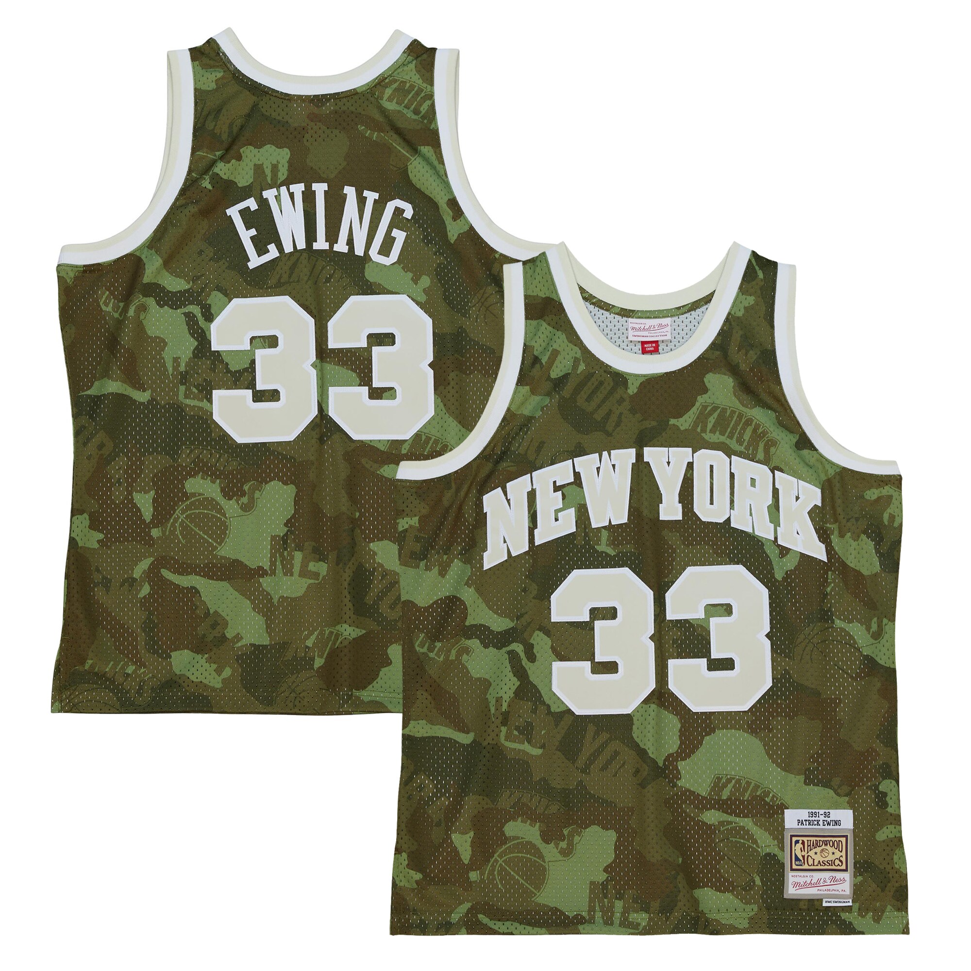 Patrick Ewing New York Knicks Mitchell & Ness Hardwood Classics 1991/92 Ghost Green Swingman Jersey – Camo