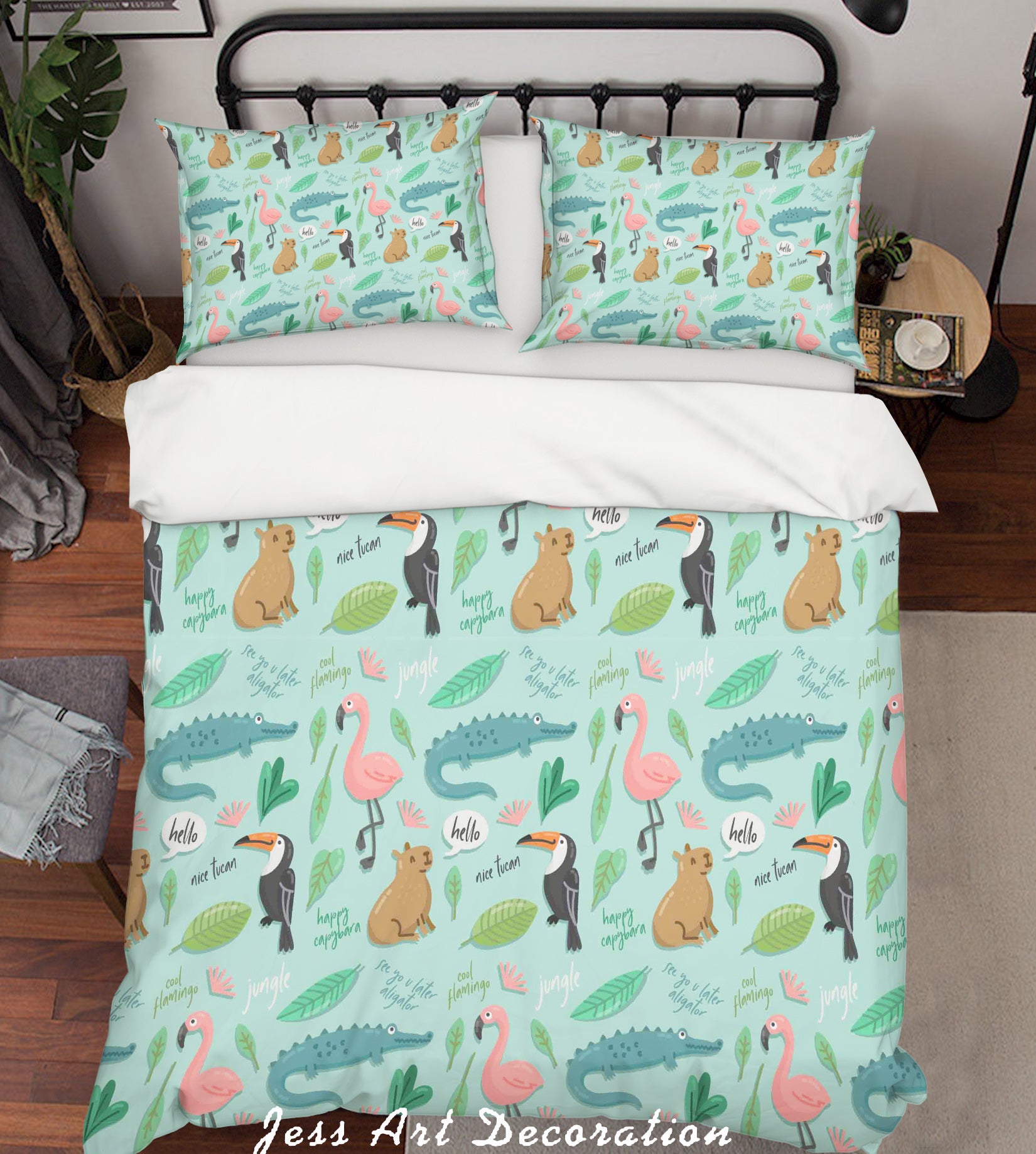 3D Cartoon Green Animal Quilt Cover Set Bedding Set Pillowcases 50