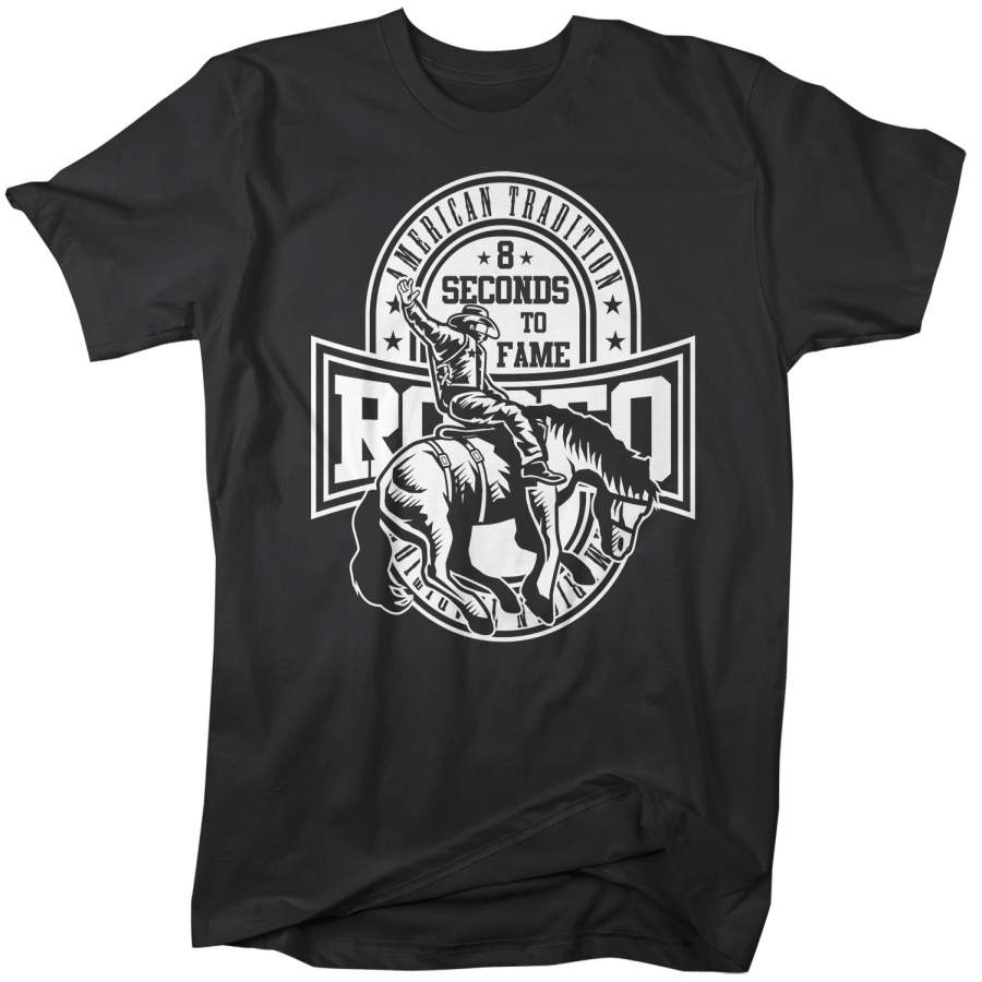 Men’s Vintage Rodeo T Shirt 8 Seconds Fame Cowboy Shirts Graphic Tee Western TShirt Vintage Shirt