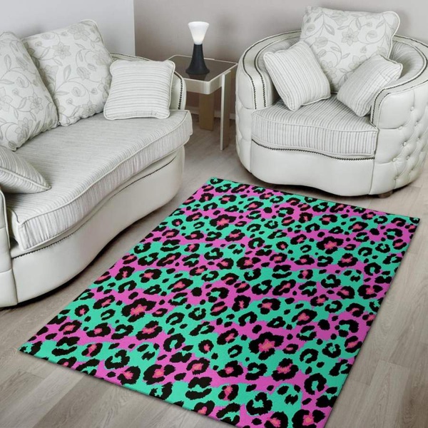 Teal Pink Leopard Area Rug