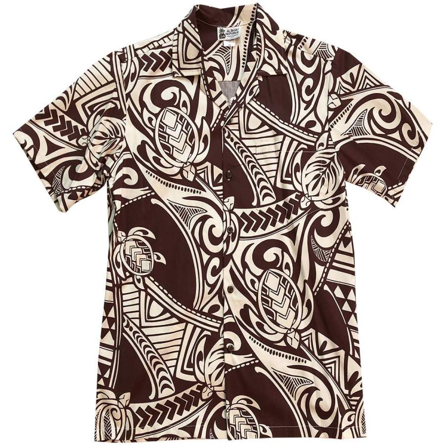 Ancient Turtle Glyph Brown Hawaii Shirt Ha15360