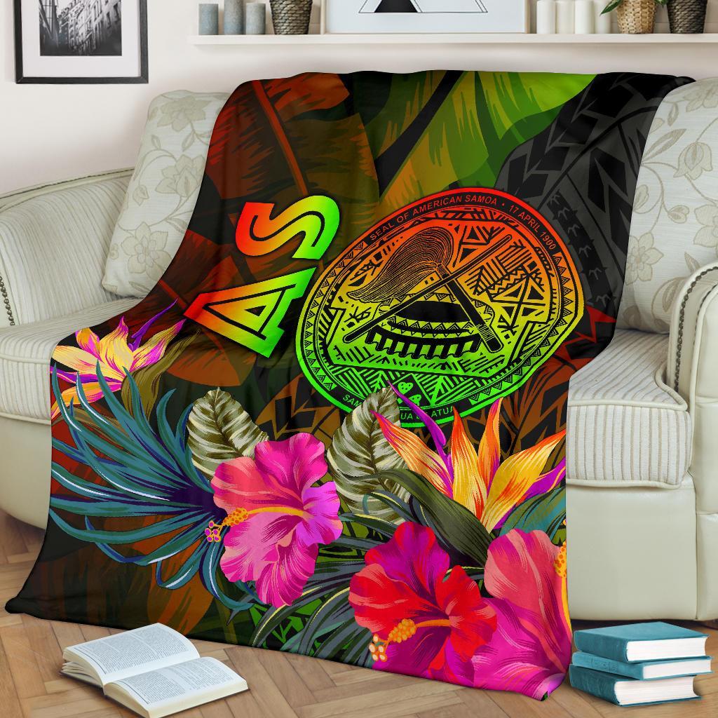 American Samoa Polynesian Premium Blanket –  Hibiscus And Banana Leaves