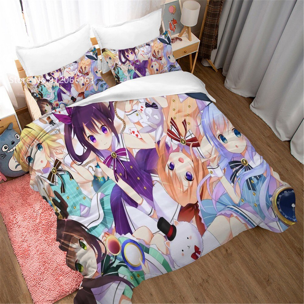 Is The Order A Rabbit Bedding Set Japan Anime Duvet Cover 3D Print Beautiful Bed Coverbed Room Bed Spread S