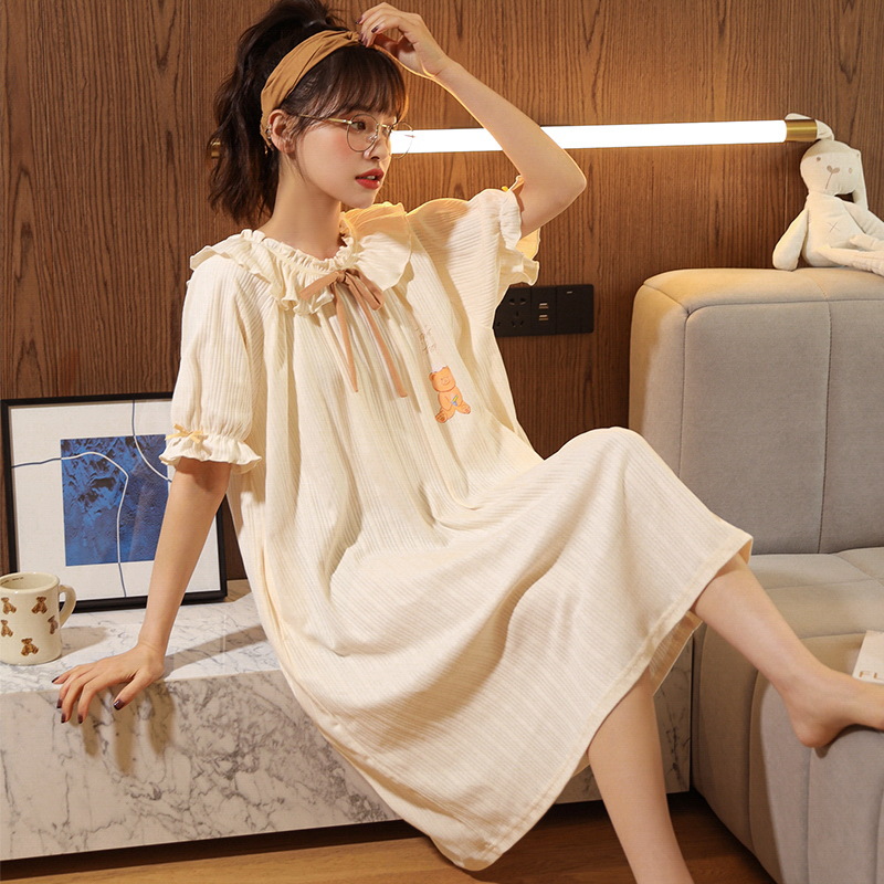 Summer Cotton Nightgown Women Sleepwear Korean Cute Home Clothes Female Girl Night Dress Plus Size M-4XL Sleepshirt mujer alx