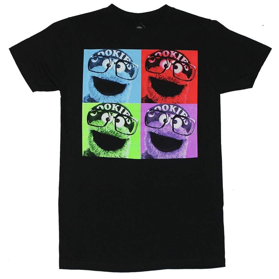 Mens T-Shirt Color Boxes of Cookie Monster Face Kermit The Frog Funny Top Tee