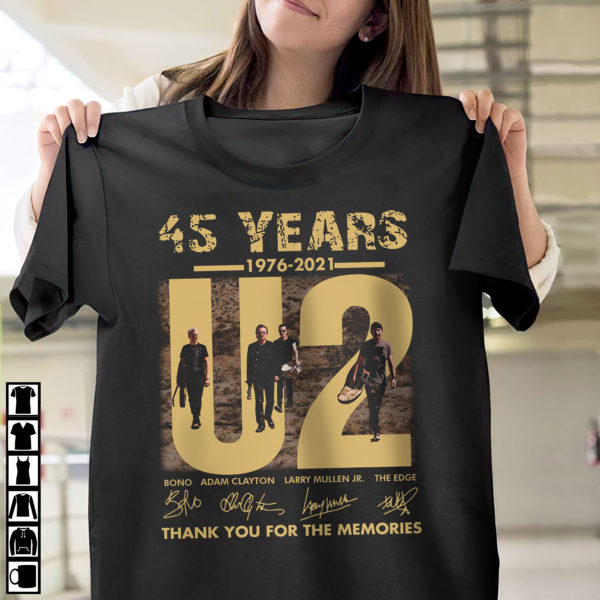 U2 Band 45 Years 1976-2021 Signatures Thank You For The Memories Shirt