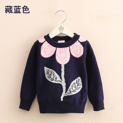 2021 Autumn Winter 3 4 6 8 10 Year Clothing O-Neck Cartoon Big Flower Floral Knitted Cotton Pullover Sweater For Kids Baby Girls alx