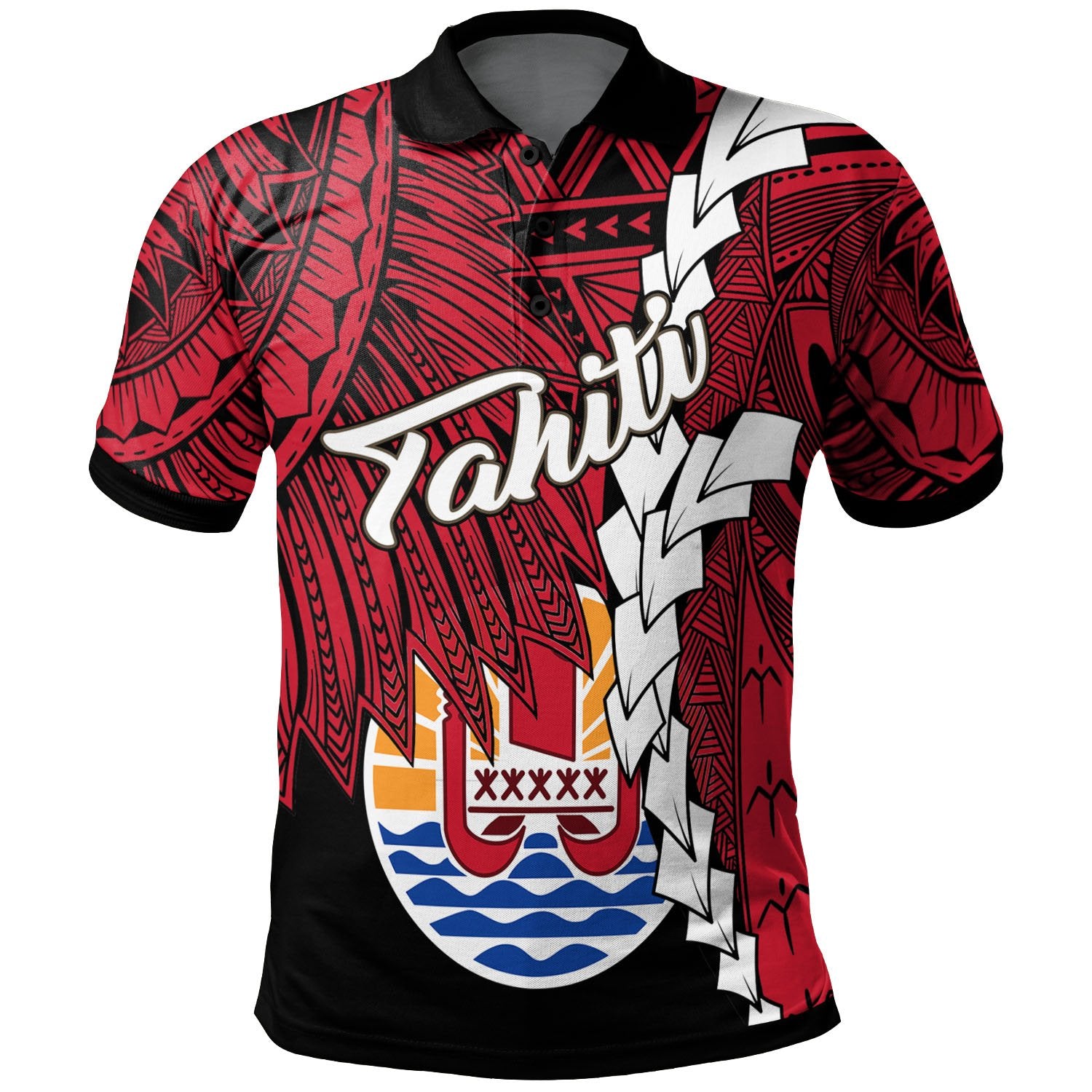 Tahiti Polynesian Polo Shirt - Tribal Wave Tattoo Flag Style - TattoosCafe