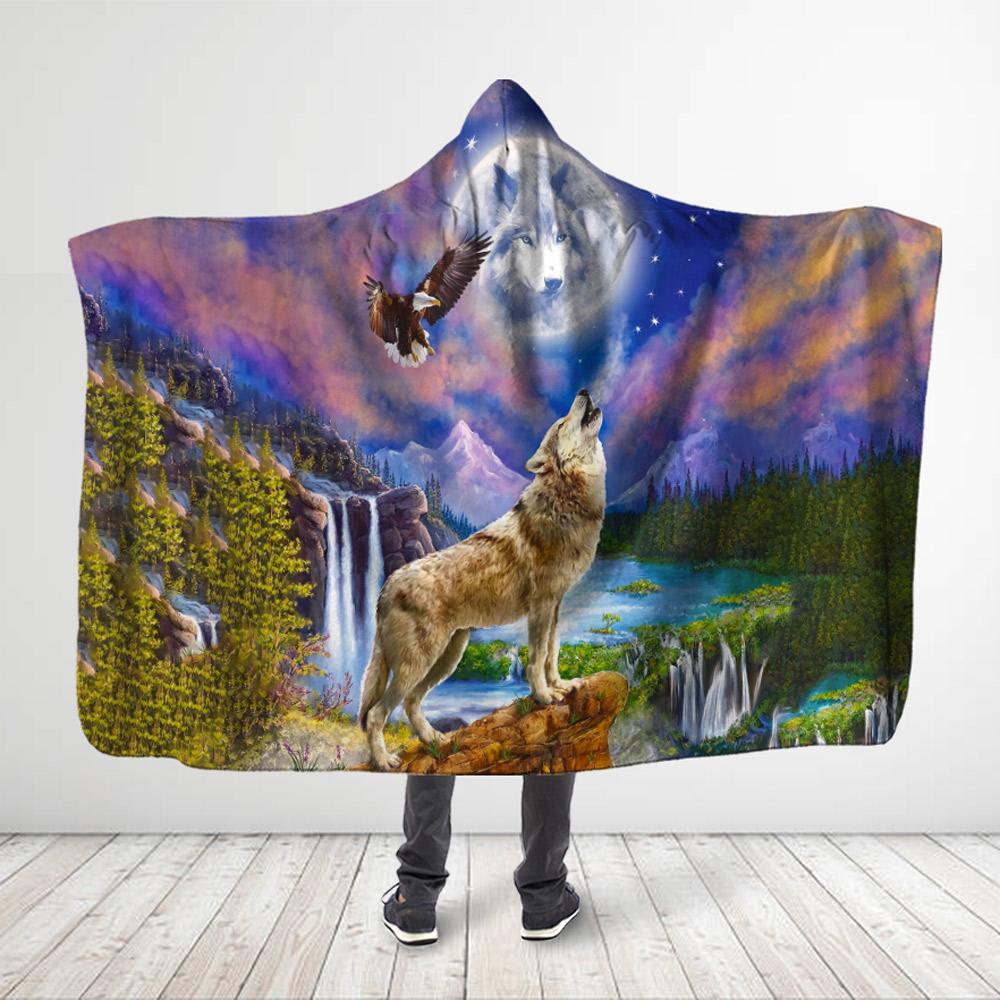 ViticStore™ Wolf 3D All Over Printed Powerful Wolf Above The Waterfall – Hooded Blanket