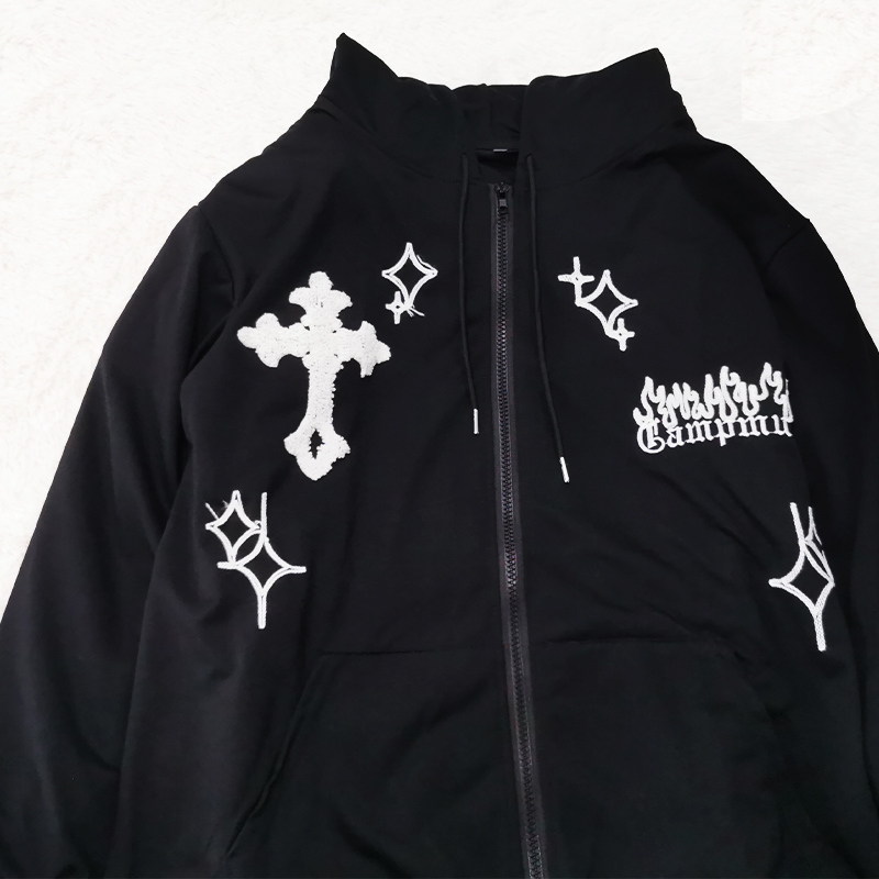 Oversized Hoodies Women Retro Harajuku Hip Hop Jacket Gothic Embroidery Zip Up Hoodie Casual Loose Sweatshirt Clothes Y2K Tops alx Tee4You Designed