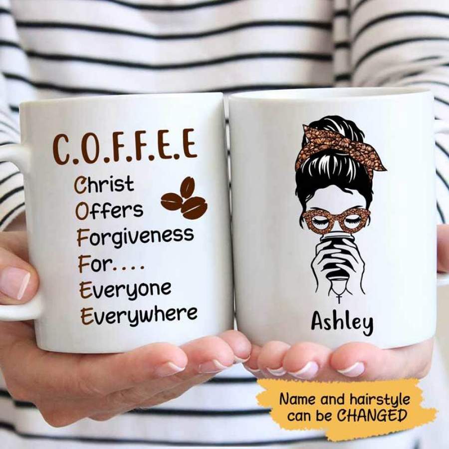 Coffee Girl With Messy Bun Personalized Mug