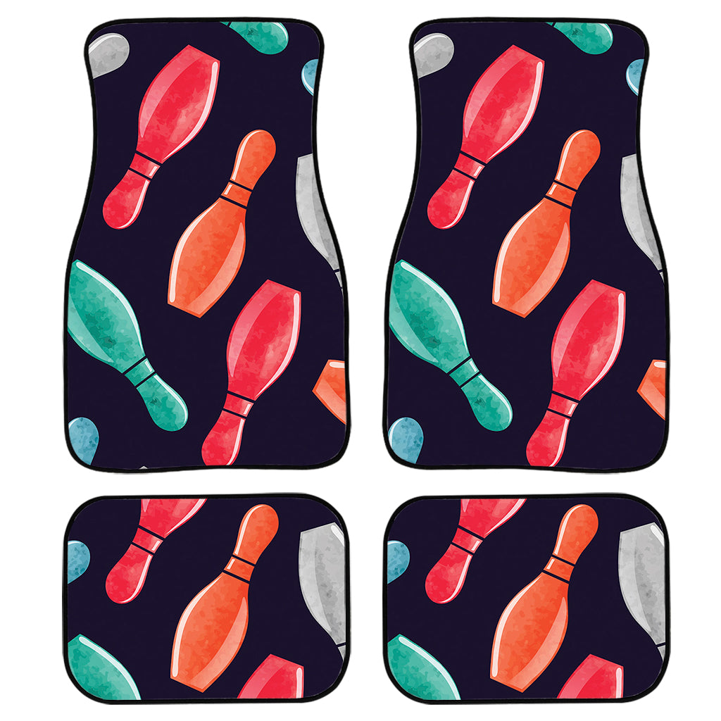 Watercolor Bowling Pins Pattern Print Front And Back Car Floor Mats, Front Car Mat