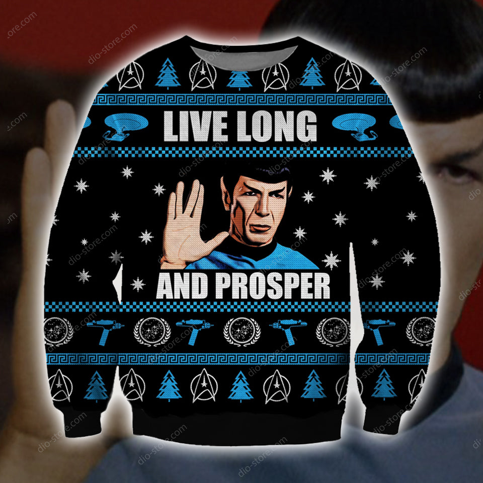 Live Long And Prosper Knitting Pattern 3D Print Ugly Christmas Sweater T-Shirt