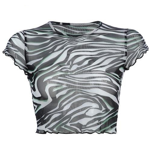 Zebra Animal Striped Print Sexy Transparent Mesh Summer Cute Harajuku Kawaii Tees