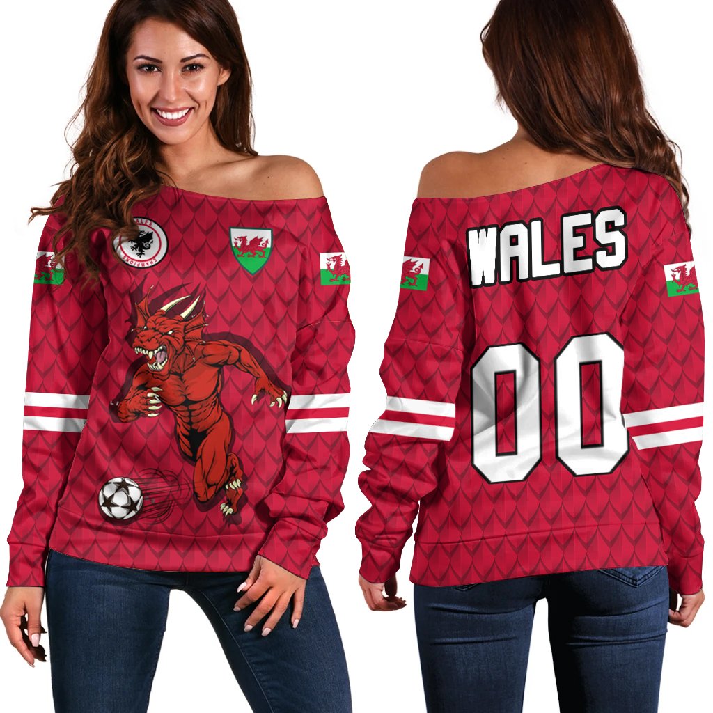 (Custom) Wales Dragon Women’s Off Shoulder Sweater Euro Soccer A27