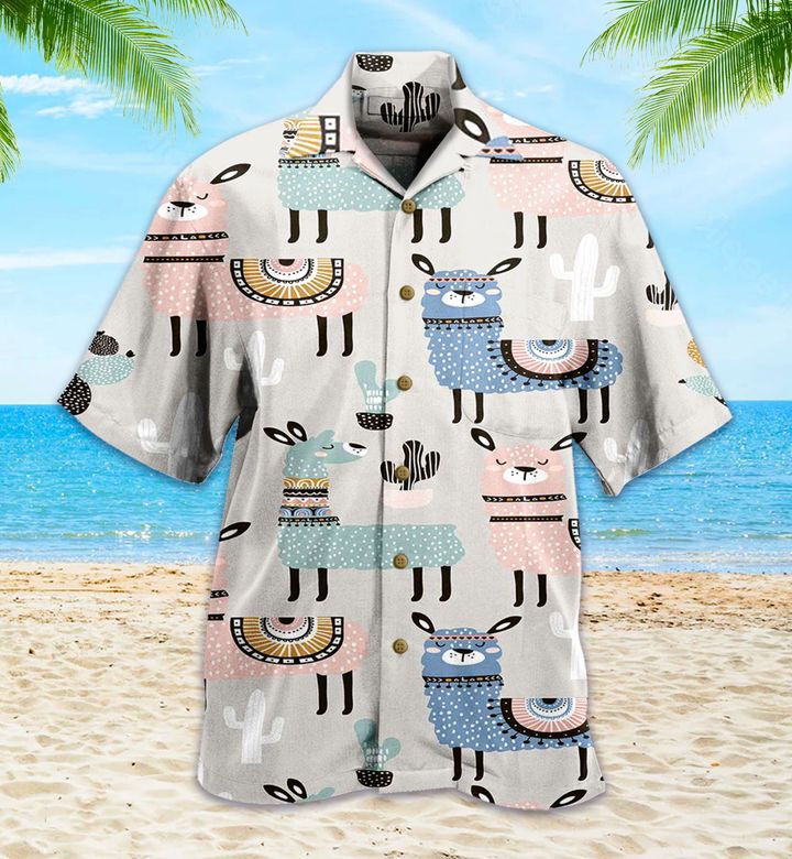 Llama Cute Grey Hawaii Shirt Ha105652