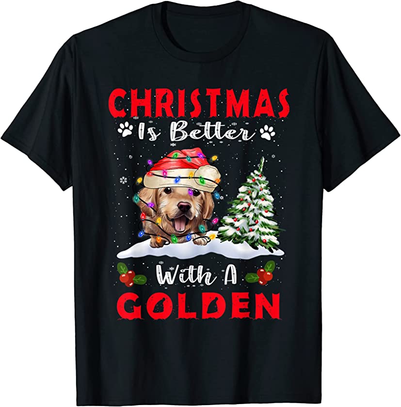 Christmas Is Better With A Golden Retriever Dog Xmas Puppy T-Shirt