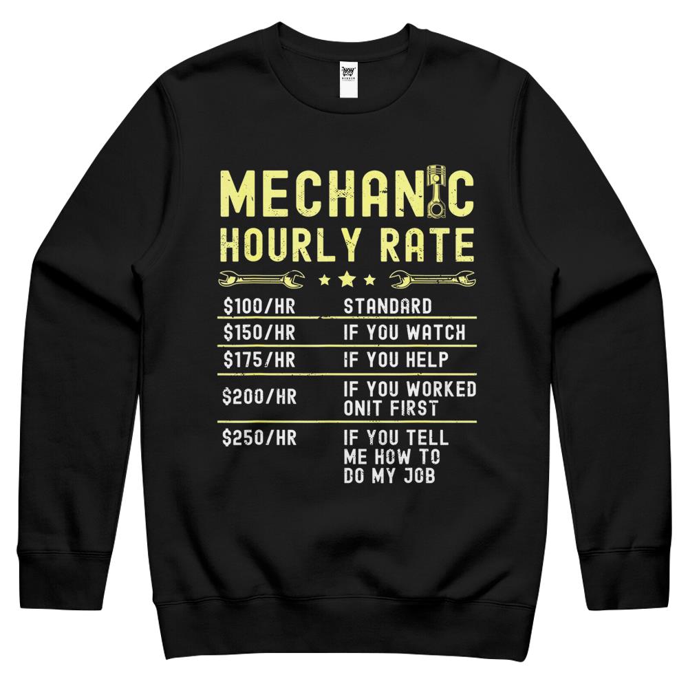 Mechanic Hourly Rate Labor Rates Funny Vintage Graphic Crewneck Sweatshirt