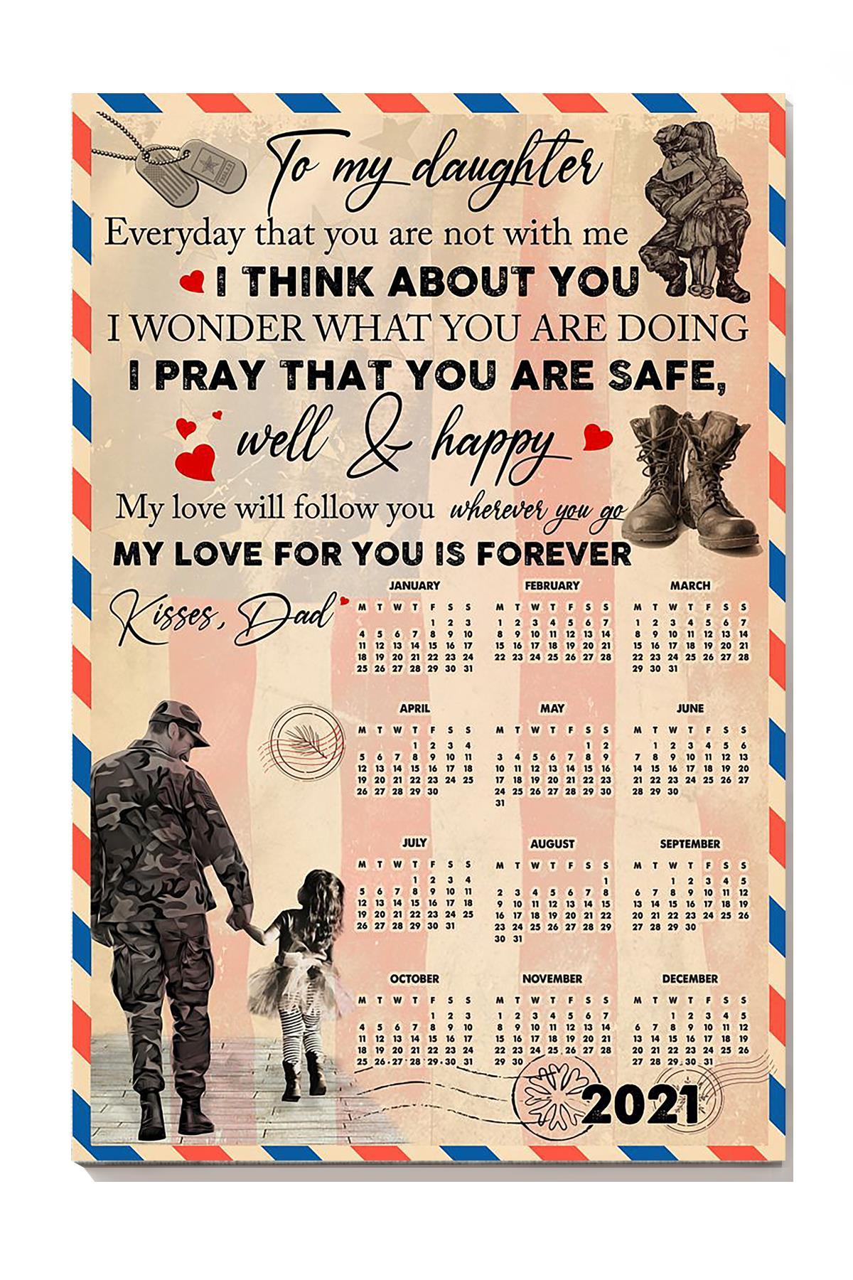 Veteran Calender To My Daughter Veteran Wall Art For Home Decor Housewarming Canvas