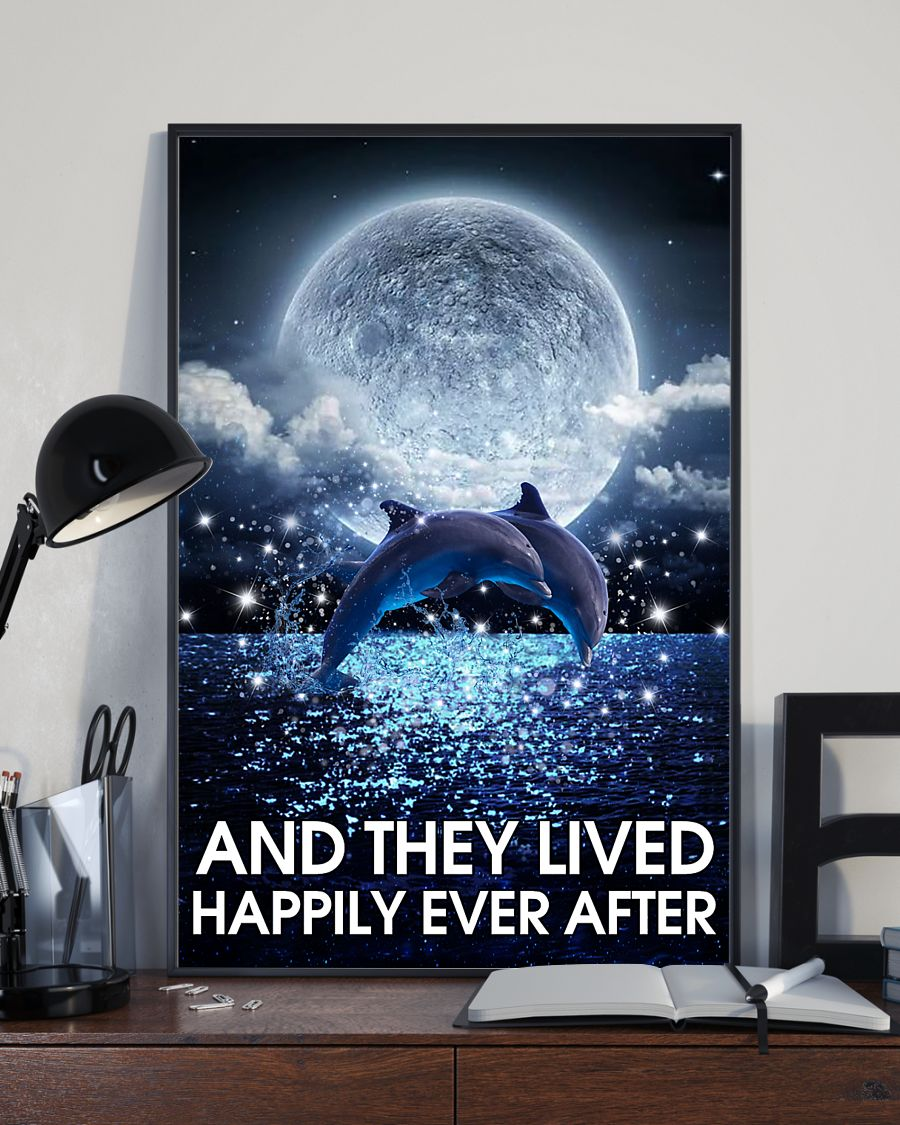 Dolphins Moon Poster And They Lived Happily Ever After Vintage Canvas And Poster, Canvas Prints, My Poster Wall, Canvas Wall Art, Wall Decor Visual Art – Mostsuit