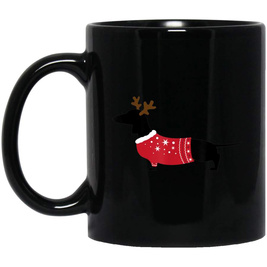 Ugly Christmas Sweater Wiener Dachshund Dog Lover 11 oz 15 oz Mug Black