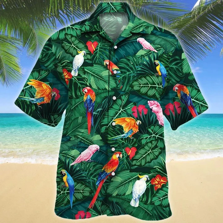 Tropical Parrots Dark Green Hawaii Summer Aloha Shirt For Men Women Ha79047