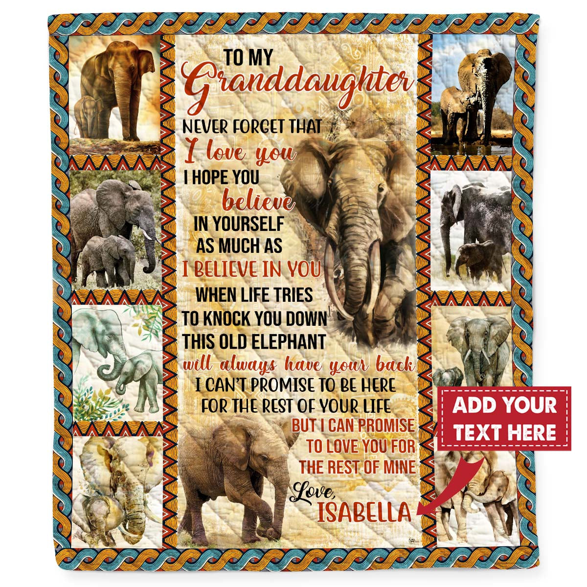 Personalized Custom Grandma Nana Grandpa Name To My Granddaughter This Old Elephant Quilt Blanket