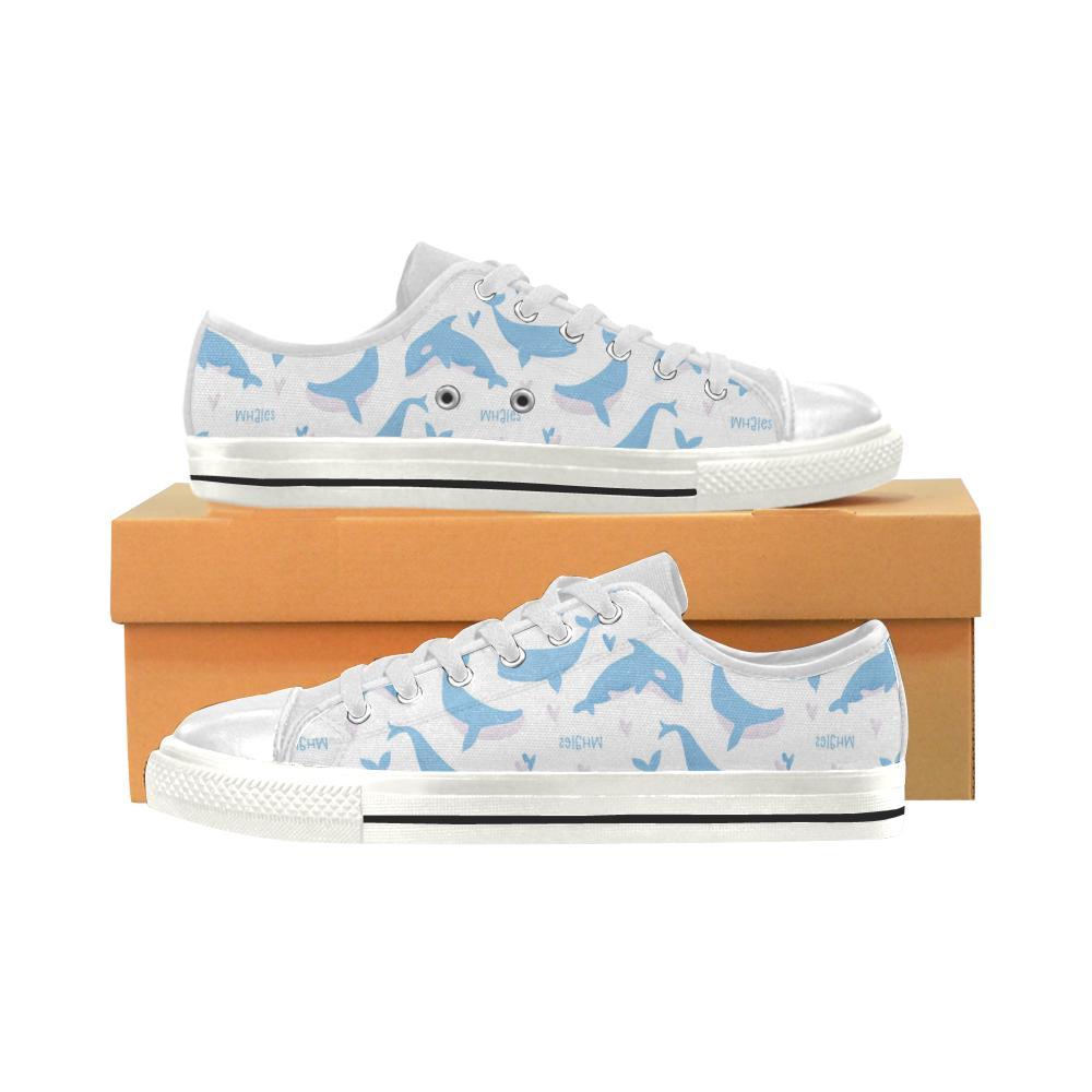 Blue Whale Pattern Kid’S Low Top Canvas Shoes White