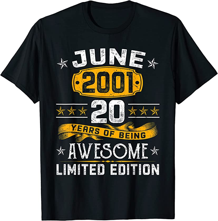 Vintage June 2001 20th Birthday Decorations 20 Years Old T-Shirt