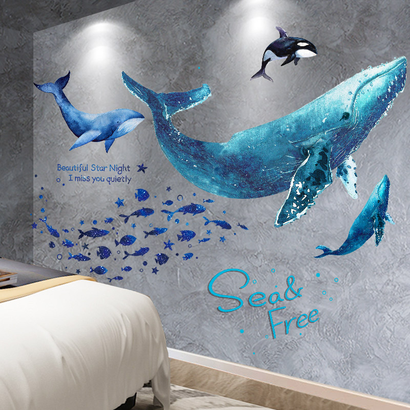 [SHIJUEHEZI] Fish Wall Stickers DIY Whales Animals Mural Decals for Kids Rooms Baby Bedroom Bathroom Nursery Home Decoration alx