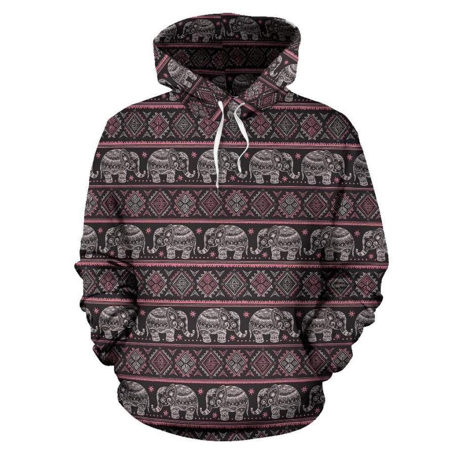 Red Elephant Aztec Pattern Print Women Men All Over Graphic Hoodie