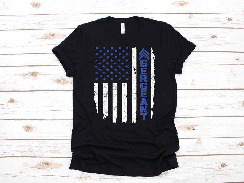 Dreameris Police Sergeant Usa Flag Law Enforcement Gift T Shirt Long Sleeve Sweatshirt  Hoodie Tank Top