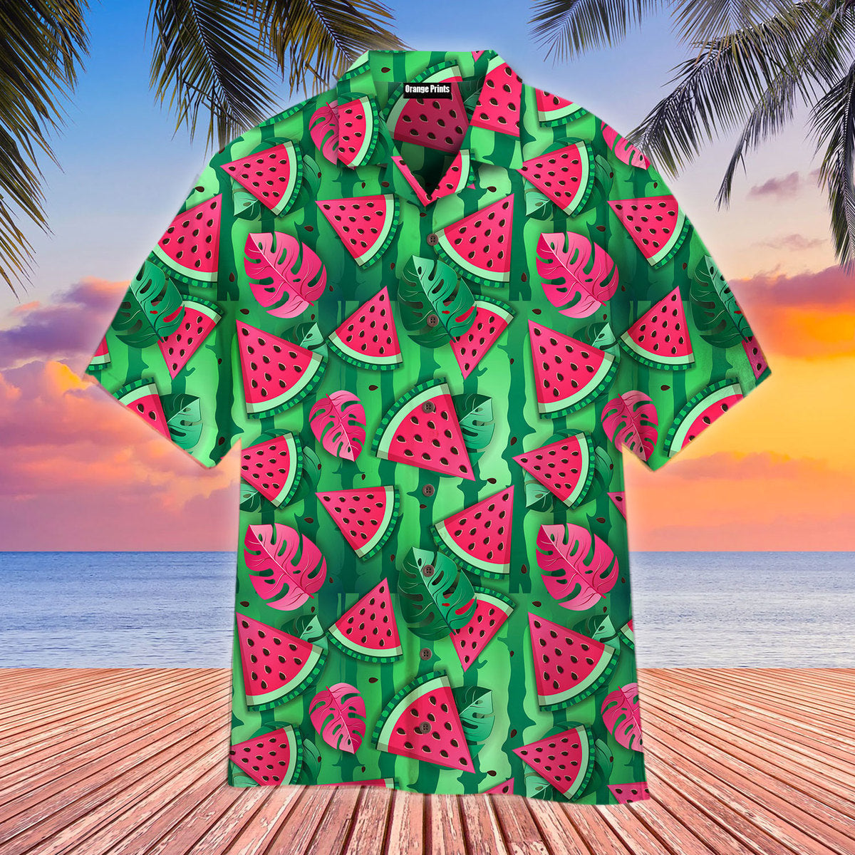 Watermelon Slices And Tropic Leaves Aloha Hawaii Shirts For Men Women Ha39085