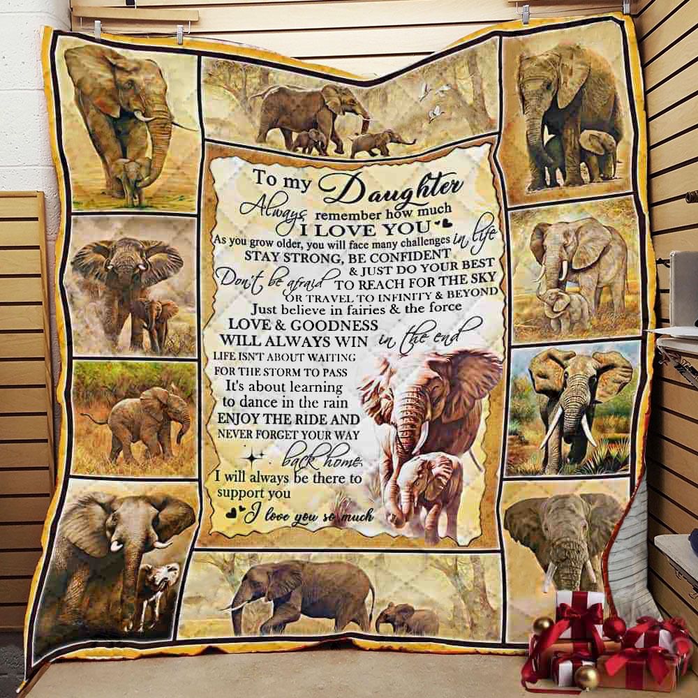 Personalized Elephant To My Daughter From Mom Dad Remember How Much I Love You Quilt Blanket Great Customized Gifts For Birthday Christmas Thanksgiving