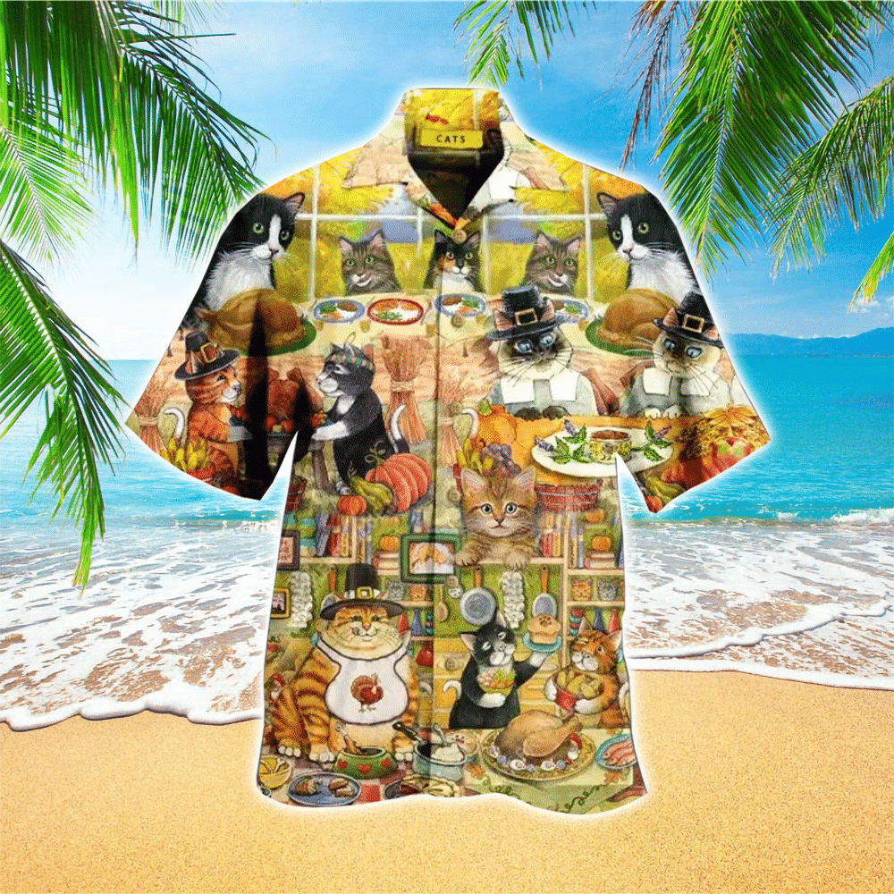 Happy Thanksgiving With Cats Colorful Comfortable Hawaii Shirt Aloha Ha30762