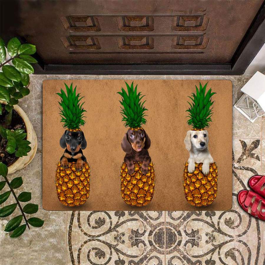 Baby Dachshund Pineapple Doormat Dog Front Door Rug Indoor Floor Mat Cute Housewarming Gift