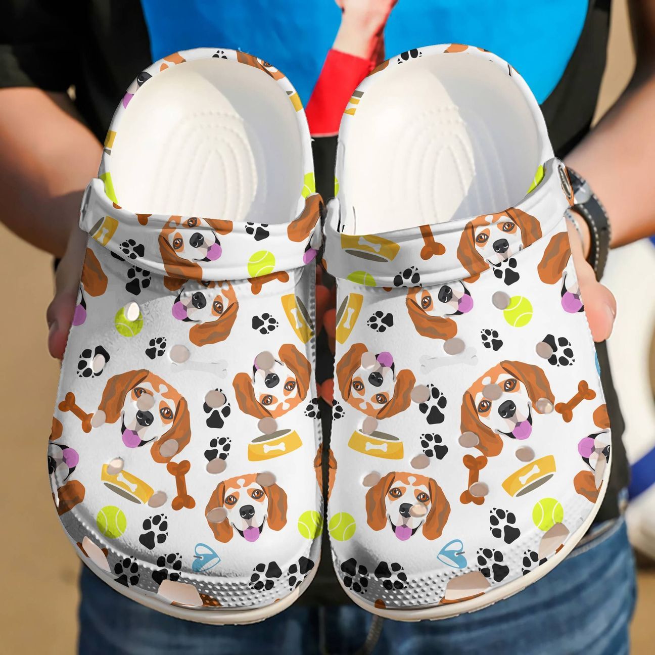 Beagle Personalized Clog, Custom Name, Text Smiling Beagle Pattern, Fashion Style For Women, Men, Kid, Print 3D