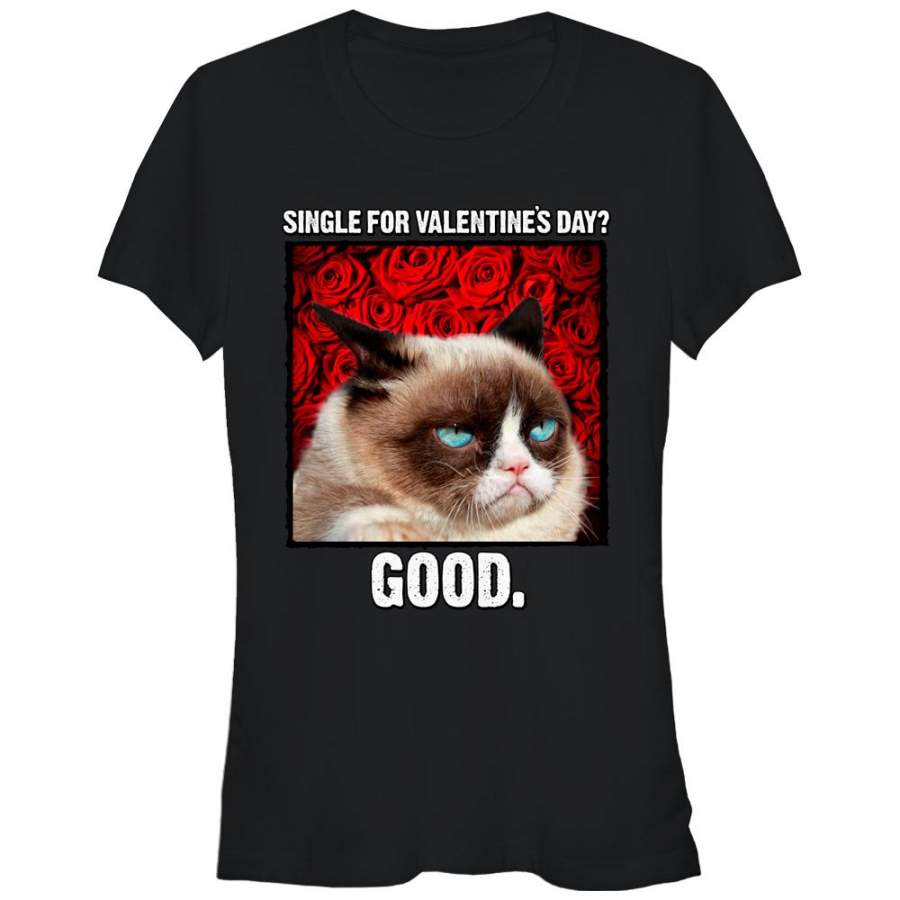 Grumpy Cat Junior’s Single for Valentine’s Day Good  T Shirt Black