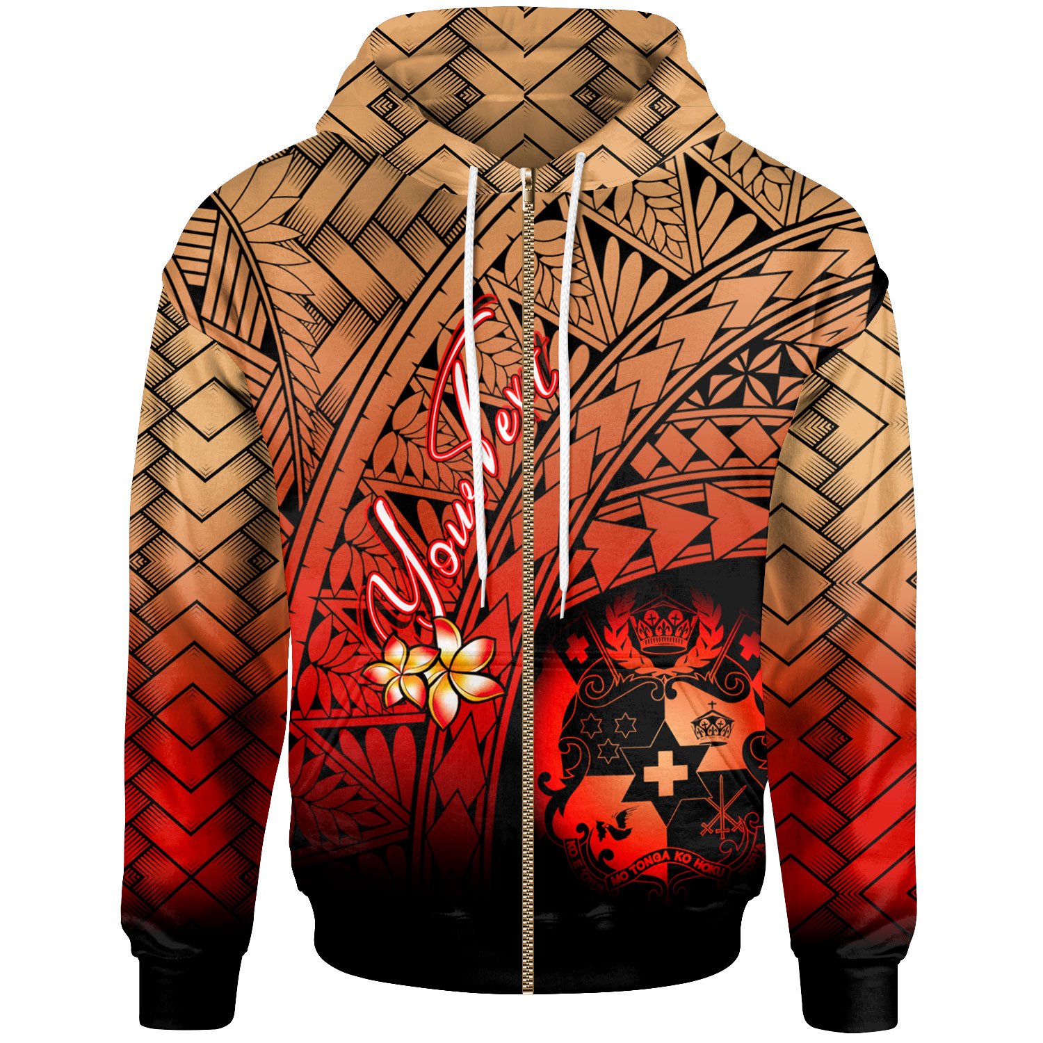 Tonga Polynesian Custom Personalised Zip Hoodie – Plumeria Tattoo Tribal – BN12