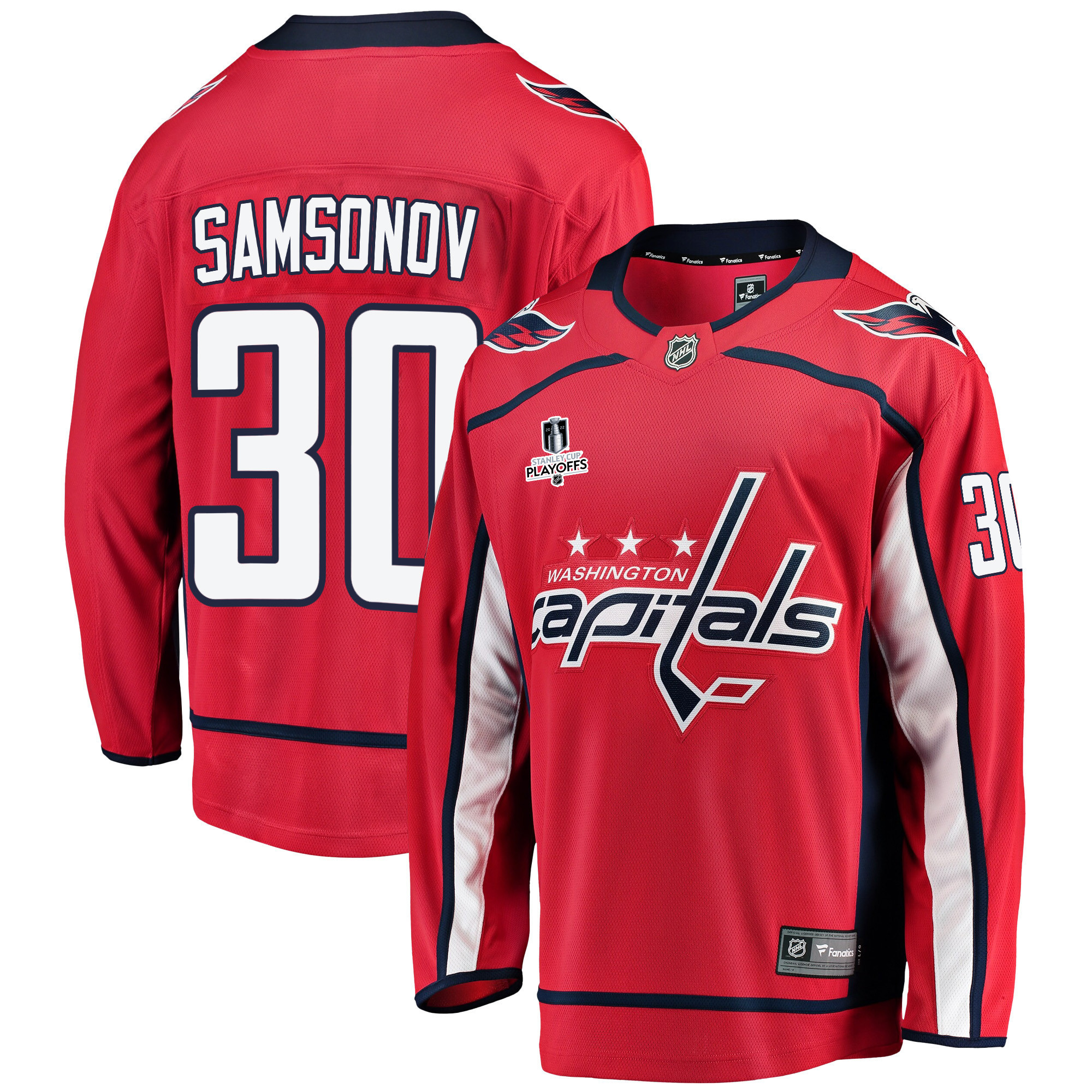 Washington Capitals Ilya Samsonov 30 Home 2022 Stanley Cup Playoffs Breakaway Men Jersey – Red