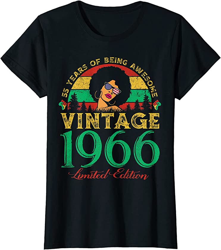 Womens Vintage 1966 Sunset 55 Years Old Black Woman 55th Birthday T-Shirt