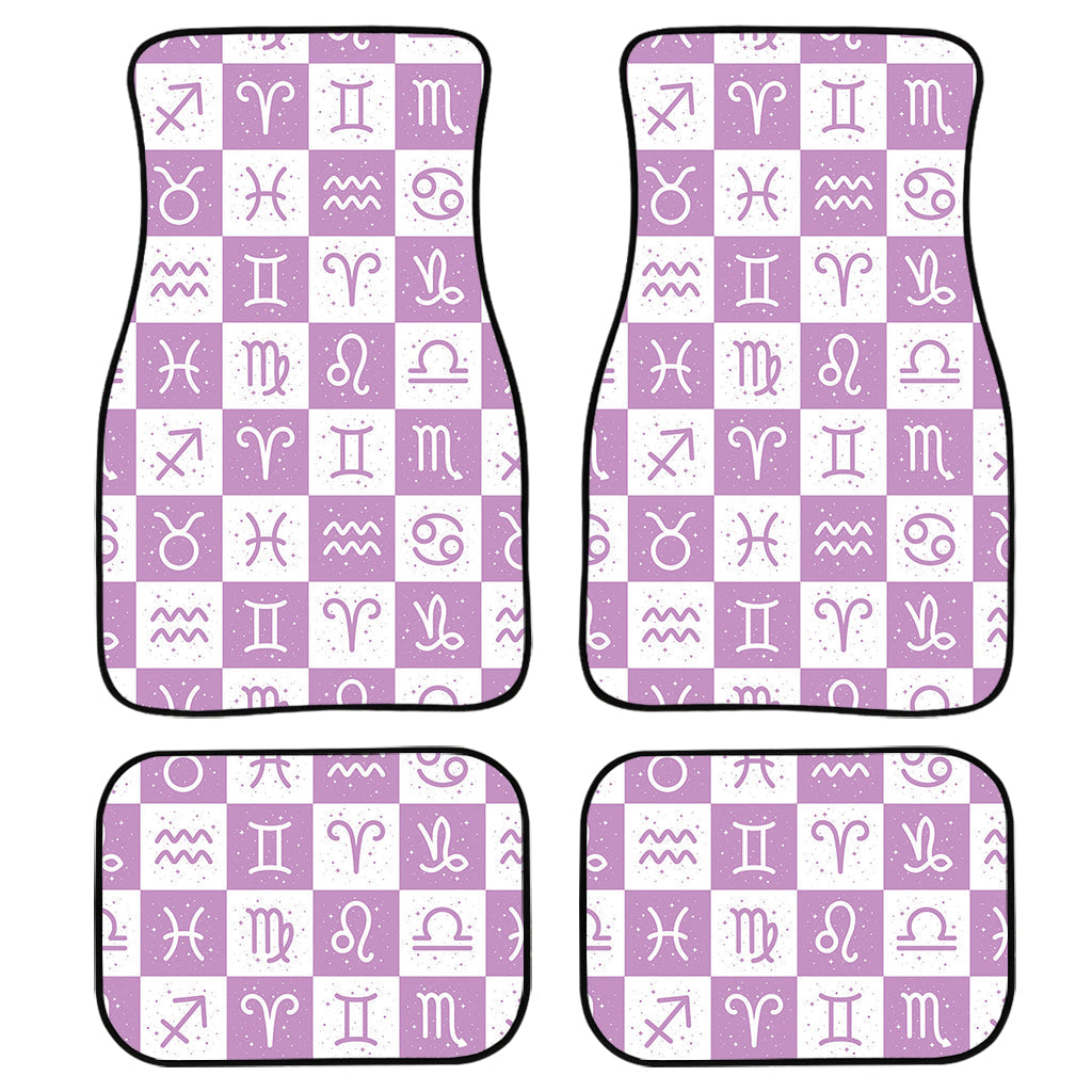 White And Purple Zodiac Signs Print Front And Back Car Floor Mats, Front Car Mat