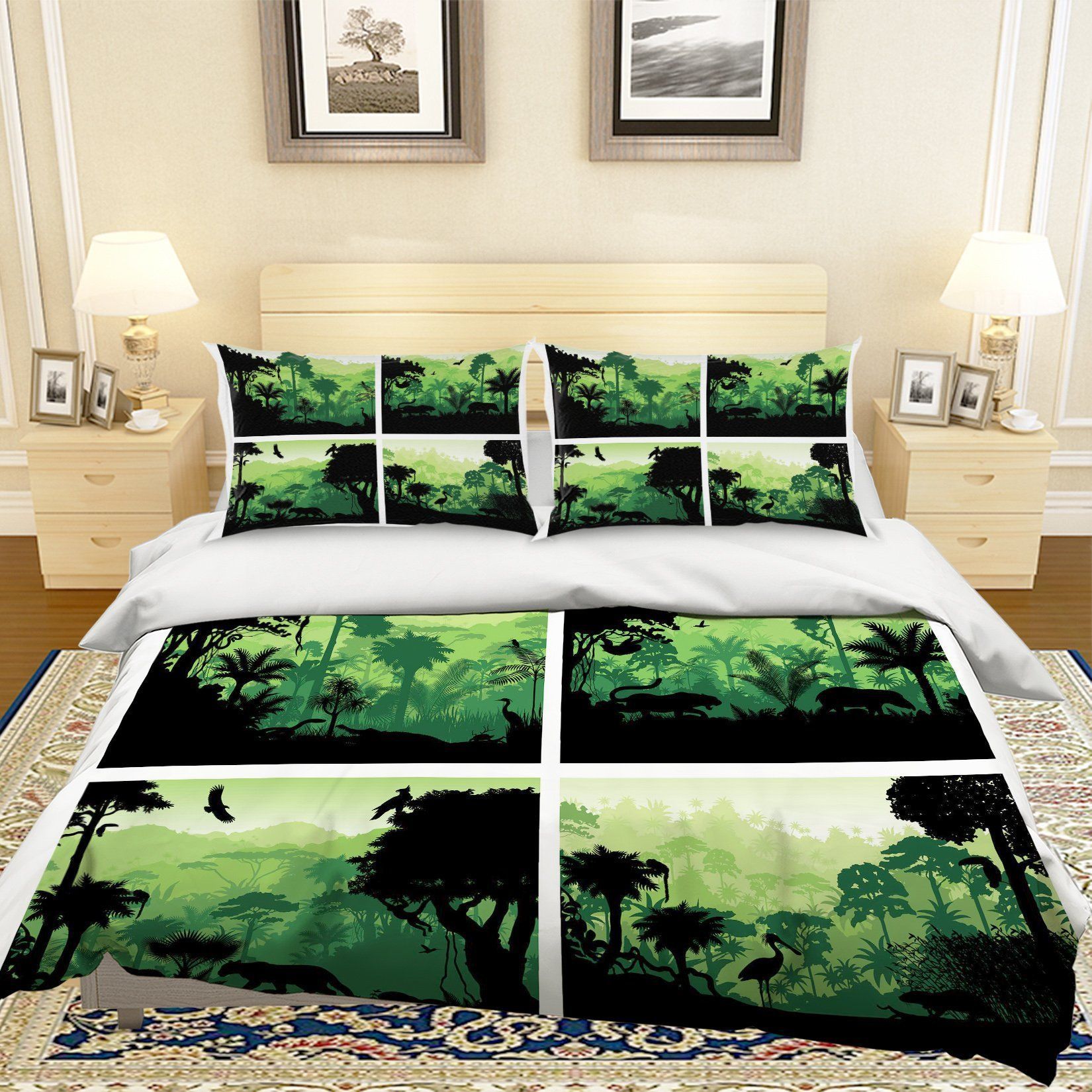 3D Green Tropical Forest Animal Bedding Set Bedroom Decor