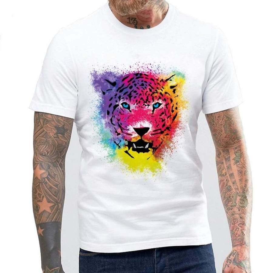 New Fashion Angry Leopard Printed Men’S High Quality T Shirt Cool Tops Hipster Style Casual T-Shirt