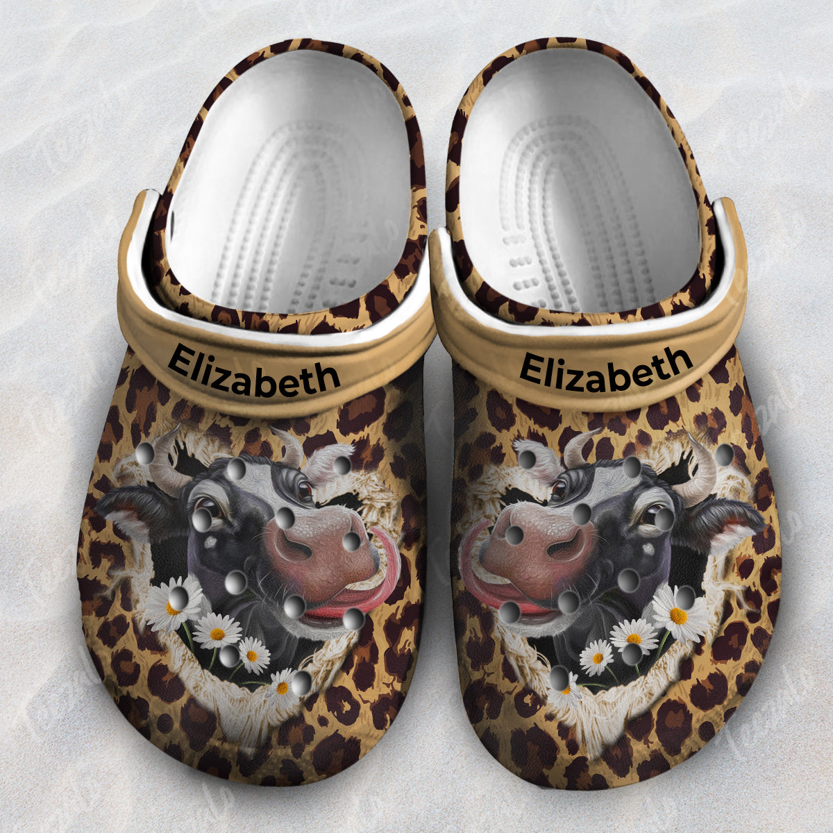 Cow Hole Leopard Personalized Clogs Shoes With Your Name