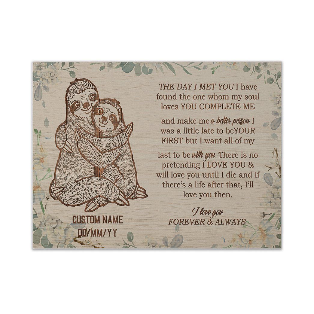 Casespring 3D The Day I Met You Sloth Couple Custom Text Canvas
